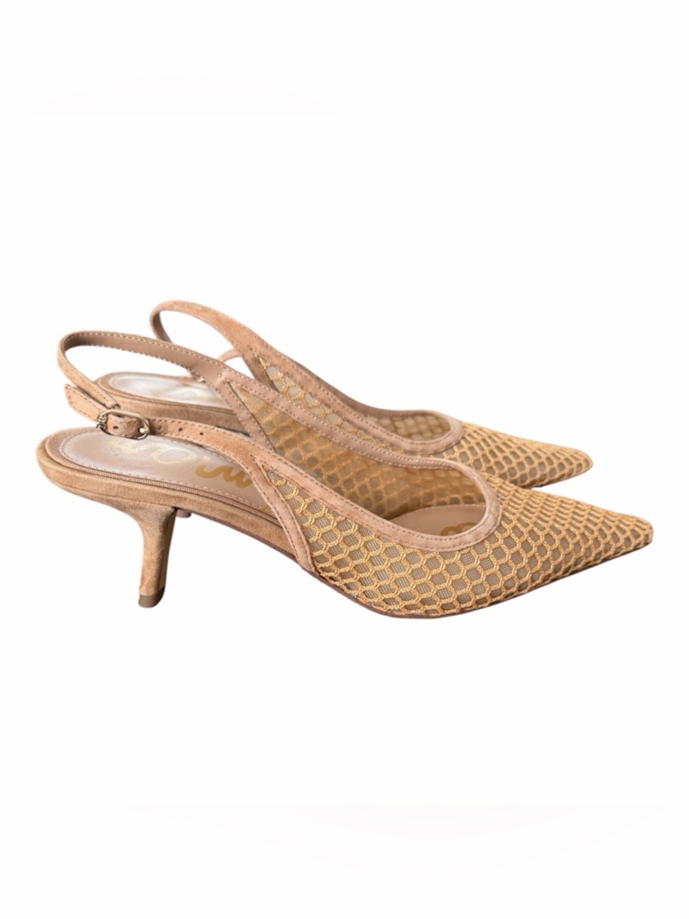 Sam Edelman Nude Beige Mesh Slingback Kitten Heels - Picture 7 of 11